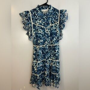 House of Harlow Melba Blue Floral Ruffle Button Front Sleeveless Mini Dress XS